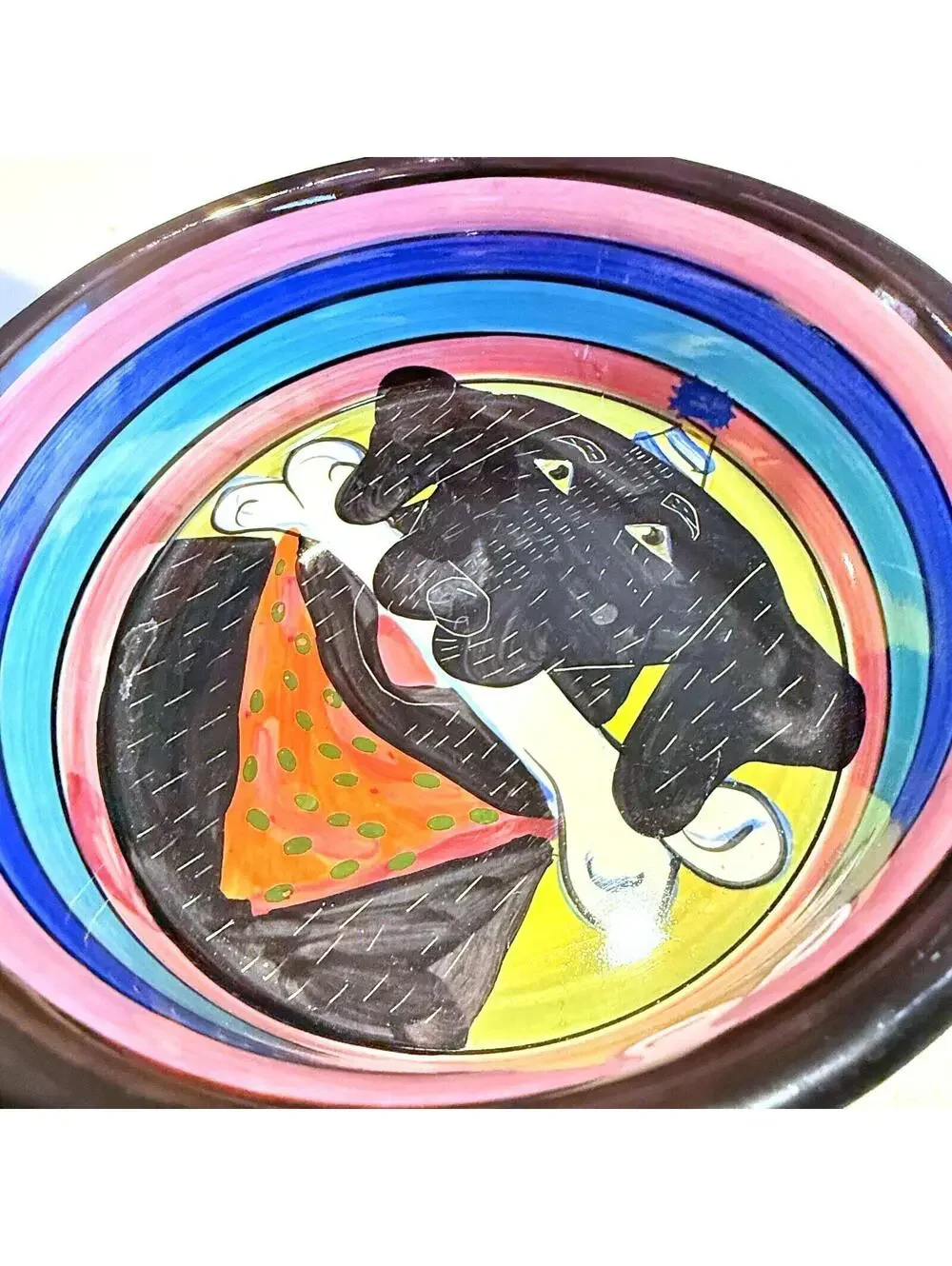 Naylor Designs Ceramic Handpainted Happy Birthday Dog Water Food Bowl
